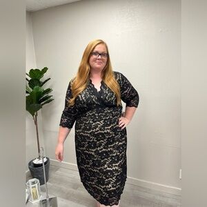 Kiyonna Black Lace Knee Length Dress - New - Size 26/28